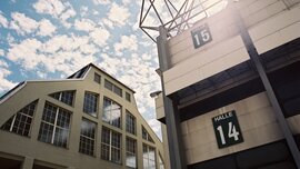 Außenansicht Halle 14 und 15 des ehemailgen Messegeländes