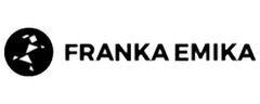 Black and white logo for Franka Emika with a stylized running child next to the text.