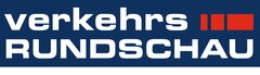 Logo mit dem Text „verkehrs RUNDSCHAU“ auf blauem Grund, rechts davon drei rote senkrechte Balken.