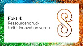 Fakt 4: „Resource pressure drives innovation“ mit Kreislauf- und Pfeilsymbol. 