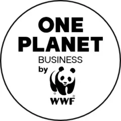 Logo vom WWF, mit dem Text ONE PLANET BUSINESS und einem Panda in einem Kreis.