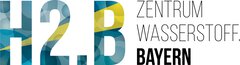 ZENTRUM WASSERSTOFF BAYERN logo with large, blue and yellow textured text “H2.B”.