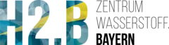 ZENTRUM WASSERSTOFF BAYERN logo with large, blue and yellow textured text “H2.B”.