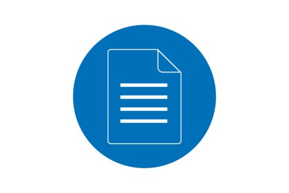 Icon eines Dokuments mit Textlinien auf blauem Kreis-Hintergrund.