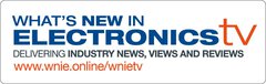 Logo von „WHAT’S NEW IN ELECTRONICS tv“ in Blau und Orange mit Text „DELIVERING INDUSTRY NEWS, VIEWS AND REVIEWS“ und einer Webadresse.