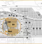 Map of the exhibition grounds with focus on ICM, Hall B0 and the West Entrance.