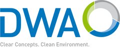 Logo with blue letters DWA and a circular design in green and blue on the right.
