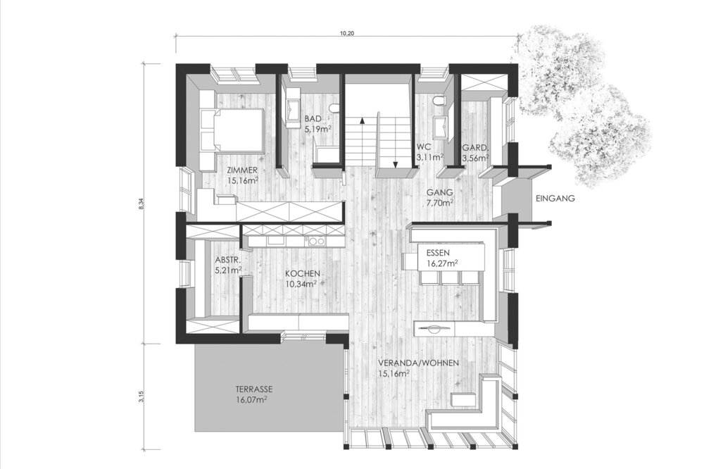Grundriss Erdgeschoss Musterhaus Rubner Haus GmbH