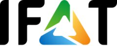 Das Logo der IFAT in dicken schwarzen Buchstaben. Das „A“ besteht aus einem stilisierten gleichschenkligen Dreieck mit grüner, blauer und gelber Ecke.