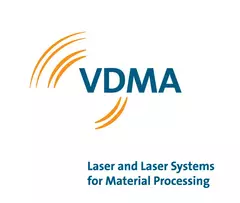 VDMA logo with orange arches and text: “Lasers and laser systems for material processing” below.