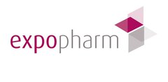 Das Logo von expopharm in Magenta und grauer Schrift. Dahinter ist ein 3D „X“ in Magenta und Grau angedeutet.