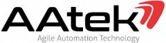 AATek-Logo mit dem Slogan „Agile Automation Technology“ und einem roten pfeilähnlichen Design auf der rechten Seite.