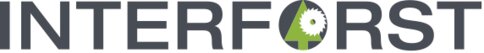 Das graue Logo der INTERFORST. Im „O“ ist ein stilisierter grüner Tannenbaum zu sehen, davor ein weißes Sägeblatt.