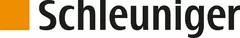 Logo von „Schleuniger“ in schwarzer Schrift mit einem orangenen Quadrat auf der linken Seite.