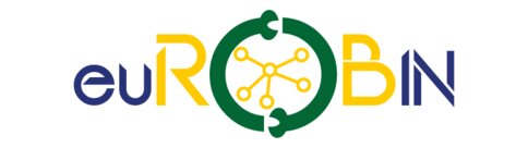 Logo von euROBIN in blauen und gelben Buchstaben. Das „O“ besteht aus zwei grünen gebogenen Schraubendrehern und in der Mitte sind sechs miteinander verknüpfte Kreise.