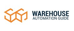 Logo mit orangefarbenen geometrischen Formen und dem Text „WAREHOUSE AUTOMATION GUIDE“ in Blau.