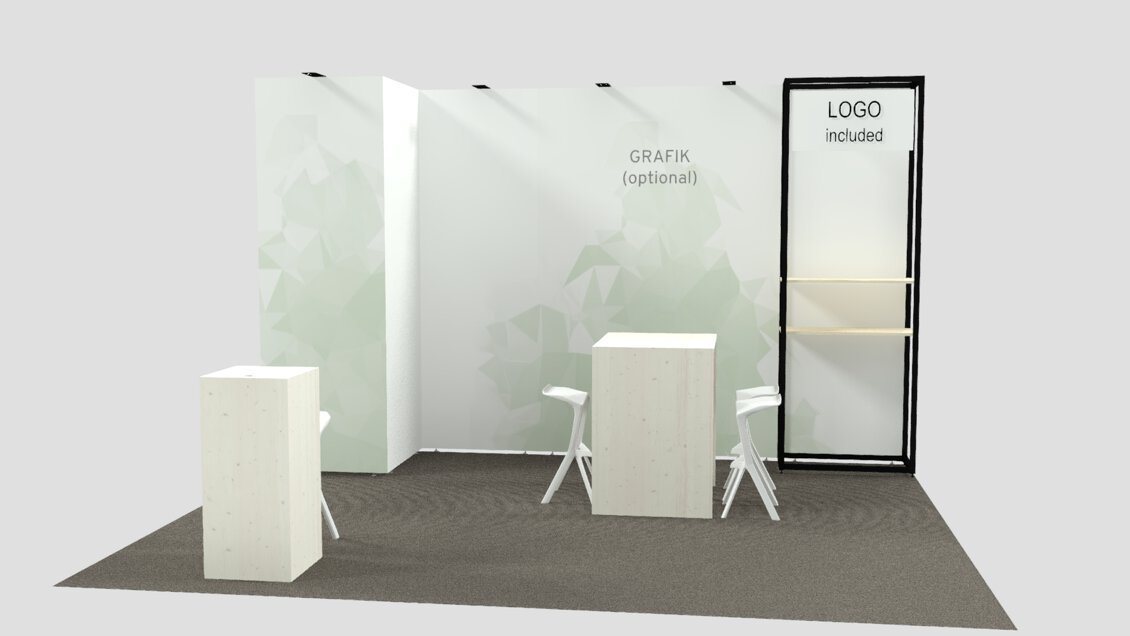 Exhibition stand package at World of Quantum featuring customized booth design