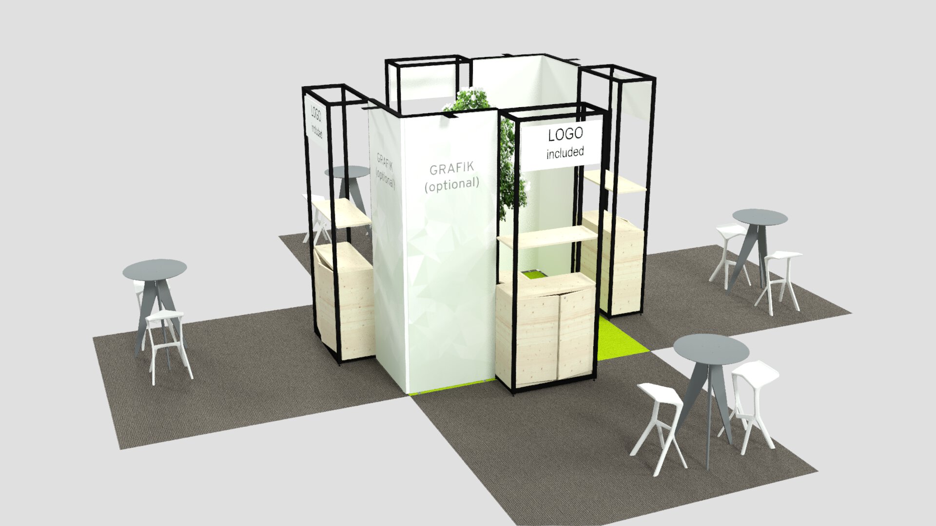 Exhibition stand package at World of Quantum featuring customized booth design