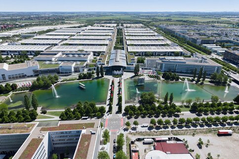 Aerial view of the Munich exhibition grounds.
