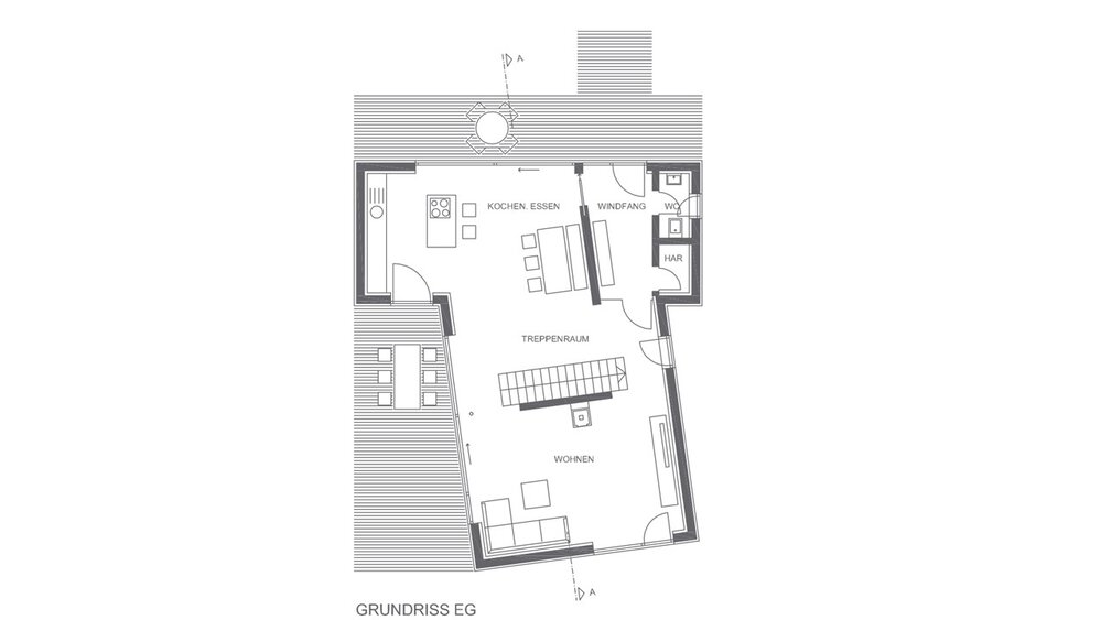 Grundriss Erdgeschoss Musterhaus Gruber Holzhaus GmbH 