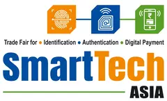 Logo for ‘SmartTech ASIA’, a trade fair for identification, authentication and digital payments in blue, orange and green.