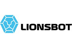 Das LionsBot-Logo zeigt ein blaues geometrisches Löwengesicht und das Wort LIONSBOT in fetten schwarzen Buchstaben.