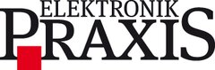 Logo für „Elektronik Praxis“, mit  einem roten Quadrat zwischen P und r.