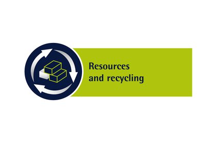 Grün-blaues Logo mit gestapelten Kisten in einem Recyclingsymbol und der Aufschrift „Resources and recycling“ daneben.