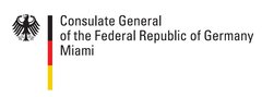 Logo of the German Consulate General in Miami with an eagle symbol and black, red, and gold stripes.