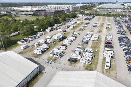 Aerial view of the camping area at the convention center