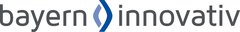 Bayern Innovativ logo with grey text between which a stylized blue diamond can be seen.
