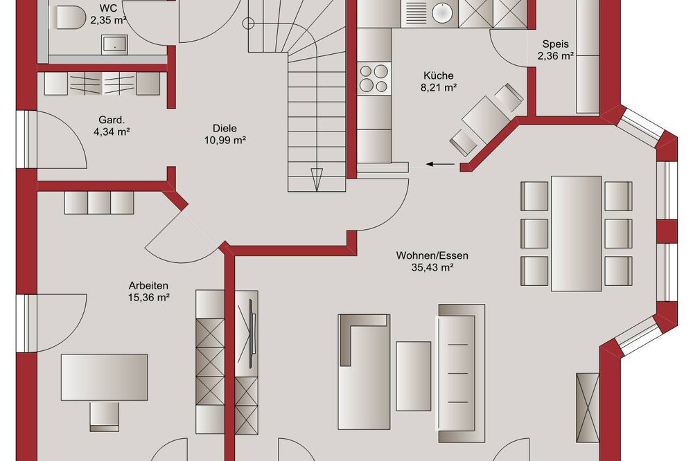Grundriss EG Musterhaus MVS Ziegelbau GmbH 