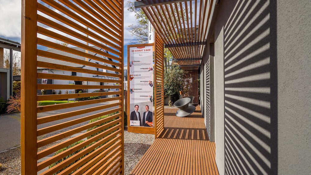 Terrasse Musterhaus Aumer Massivhaus