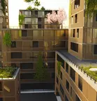 High angle view of a sustainable green office or residential complex