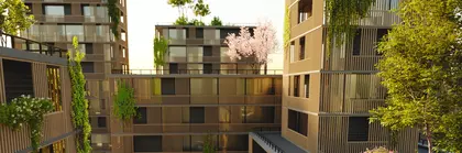 High angle view of a sustainable green office or residential complex