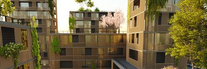 High angle view of a sustainable green office or residential complex