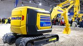 Live demonstration of a Komatsu mini driverless electric excavator at the Komatsu stand at bauma 2022