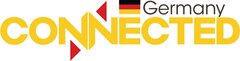 Text CONNECTED Germany in yellow letters, red triangles, and a small German flag above the word Germany.
