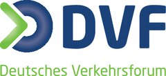 Das Logo zeigt „DVF“ in Dunkelblau mit einem grünen kreisförmigen Pfeildesign und „Deutsches Verkehrsforum“ in Grün darunter.