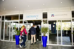 People at the entrance to the analytica Lab Africa trade fair