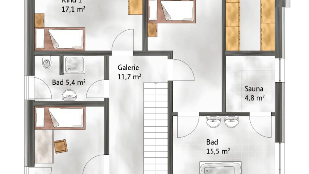 Grundriss OG Musterhaus Rötzer-Ziegel-Element-Haus GmbH 