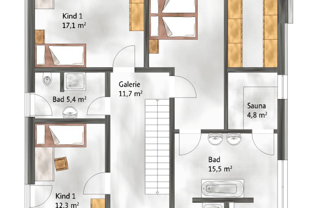 Grundriss OG Musterhaus Rötzer-Ziegel-Element-Haus GmbH 