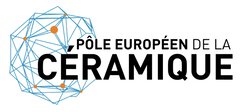 Logo of the Pôle Européen de la Céramique with abstract geometric pattern in blue and orange on the left side.