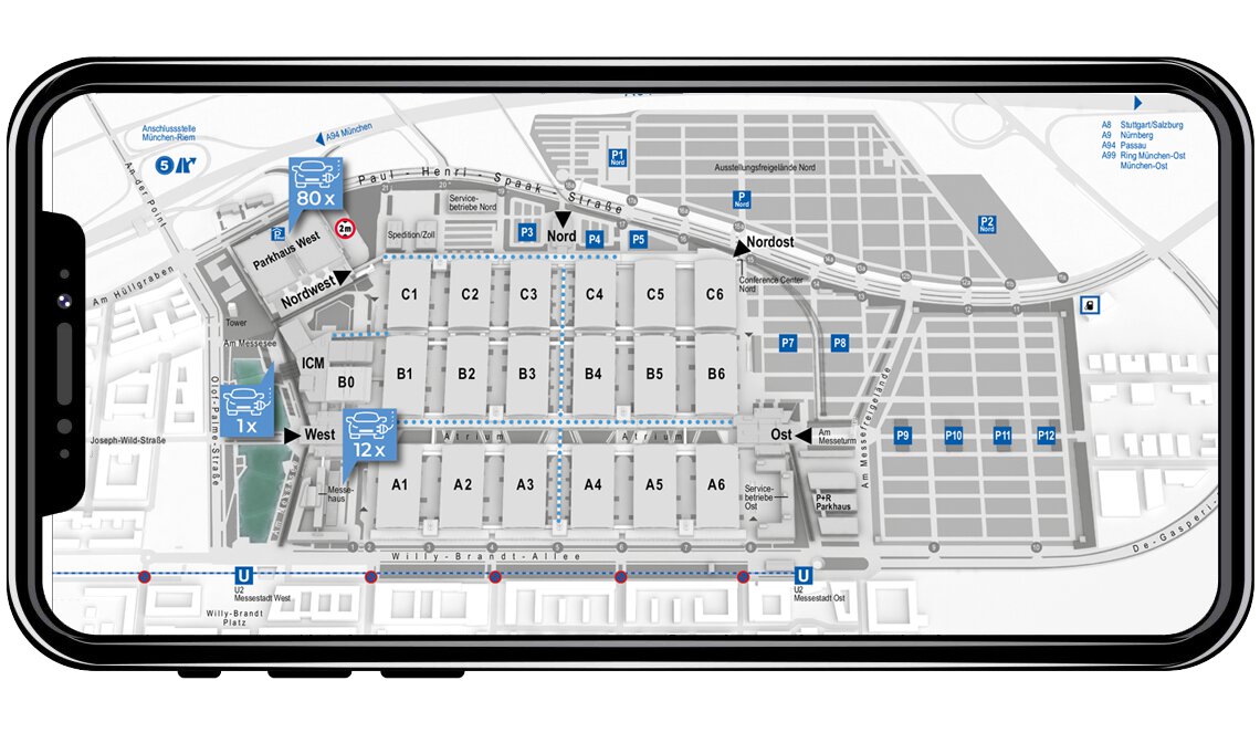 Elektromobilität bei der Messe München: Kostenlos Strom tanken! | Mobil Phone Screen: © designed by Freepik.