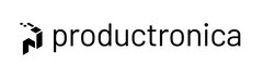 Logo mit schwarzem geometrischem Muster und dem Wort productronica in schwarzen Kleinbuchstaben auf weißem Hintergrund.
