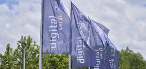 Blaue Flaggen mit weißen 