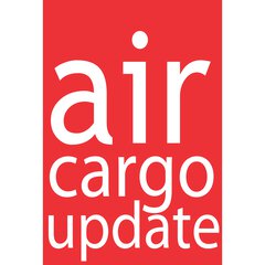 A logo with the text “air cargo update” written on top of each other in white letters on a red background.