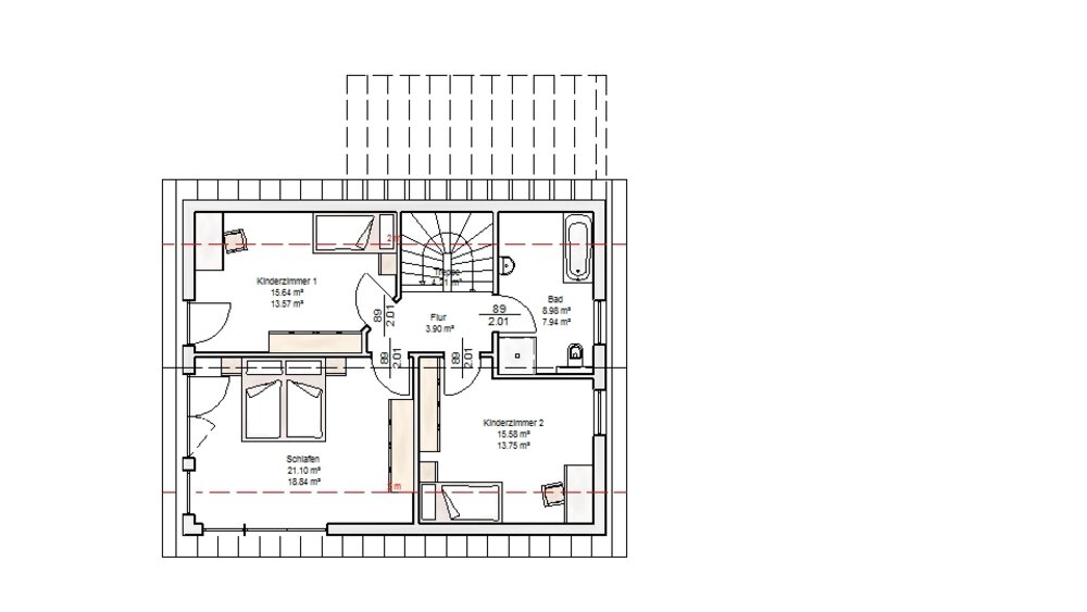Grundriss Obergeschoss Musterhaus Albert-Haus 
