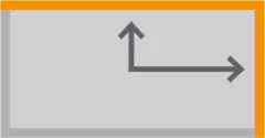 Grey box with arrows pointing upwards and to the right, forming an ‘L’. They point to two orange lines.