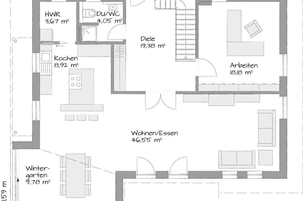 Grundriss Erdgeschoss Musterhaus Poing-Grub von KAMPA GmbH 